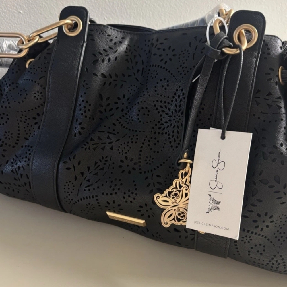 Jessica Simpson Black Laser-Cut Shoulder Bag